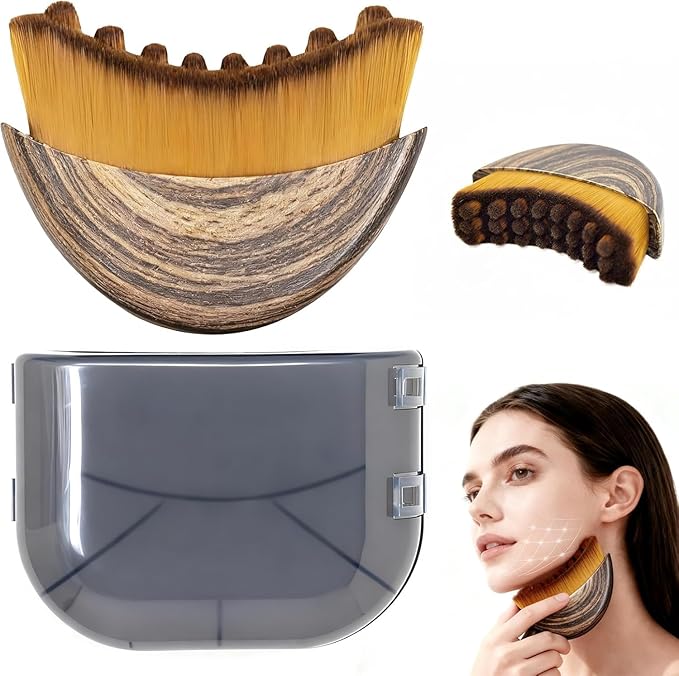 Lymphatic Contour Face Brush for Sculpting & Drainage – Facial Massager for Jawline, Chin & Neck – Reduces Puffiness, Promotes Detox & Lift – Soft Bristles, Improves Skin Glow, Includes Travel Case