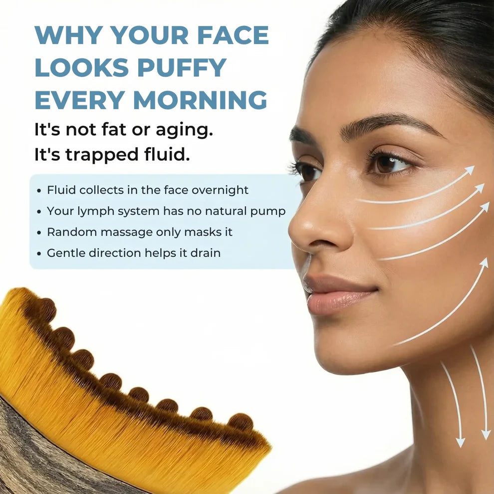 Lymphatic Contour Face Brush for Sculpting & Drainage – Facial Massager for Jawline, Chin & Neck – Reduces Puffiness, Promotes Detox & Lift – Soft Bristles, Improves Skin Glow, Includes Travel Case